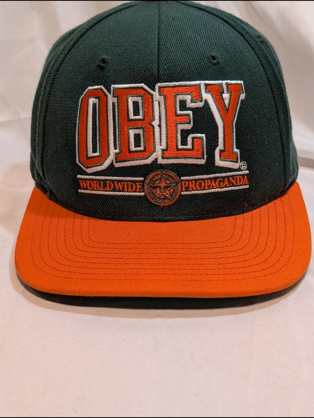 Obey Men's Two-Tone Green & Orange Snapback Hat